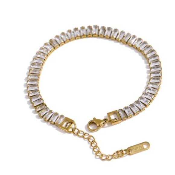 Gold Plated Stainless Steel with Baguette Cubic Zirconia - Picture 3 of 13